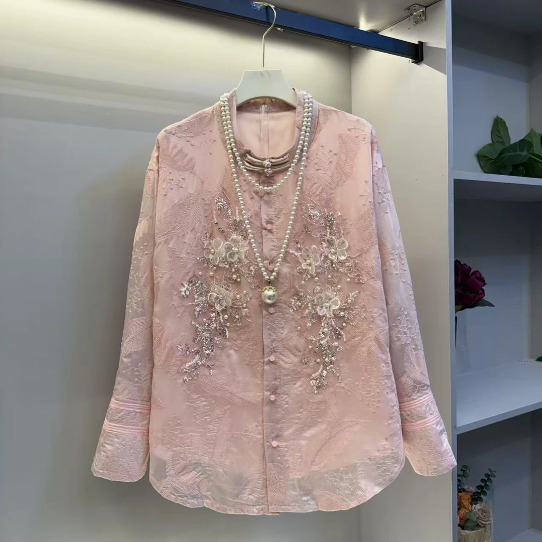 2025年早秋新款遮肉显瘦百搭气质重工女人衫