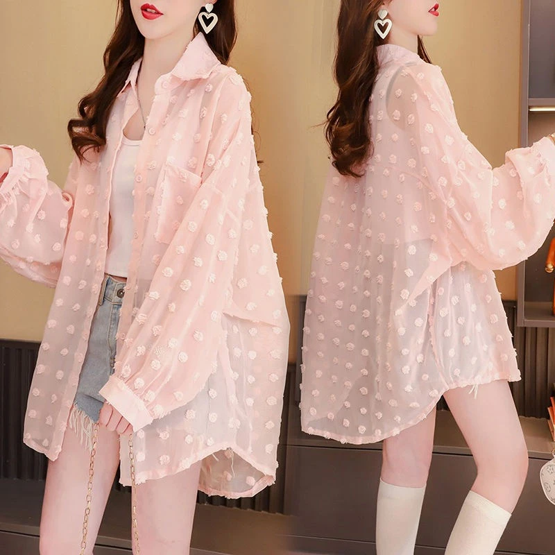 POLO春秋薄款防晒衣女衬衫大码胖mm宽松韩版ins慵懒风200斤外套潮