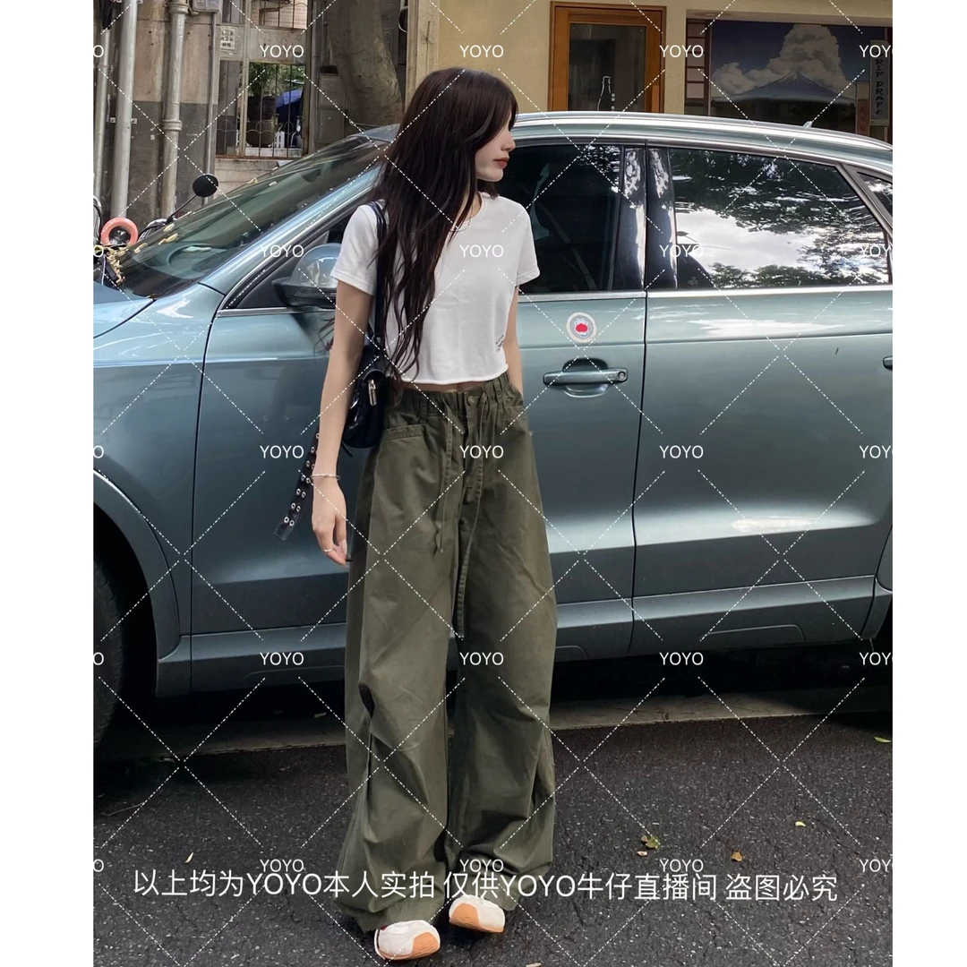 YOYO自制【酷飒工装】夏季新款宽松休闲美式复古街头阔腿拖地裤