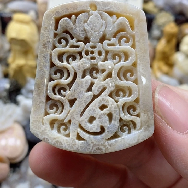 颈饰未镶嵌硅化珊瑚（珊瑚玉）