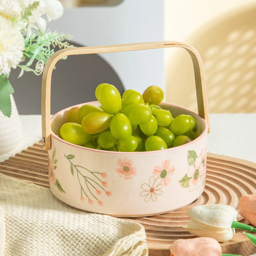 珊瑚海系列高颜值客厅茶几家用手提果篮陶瓷干果收纳零食碗