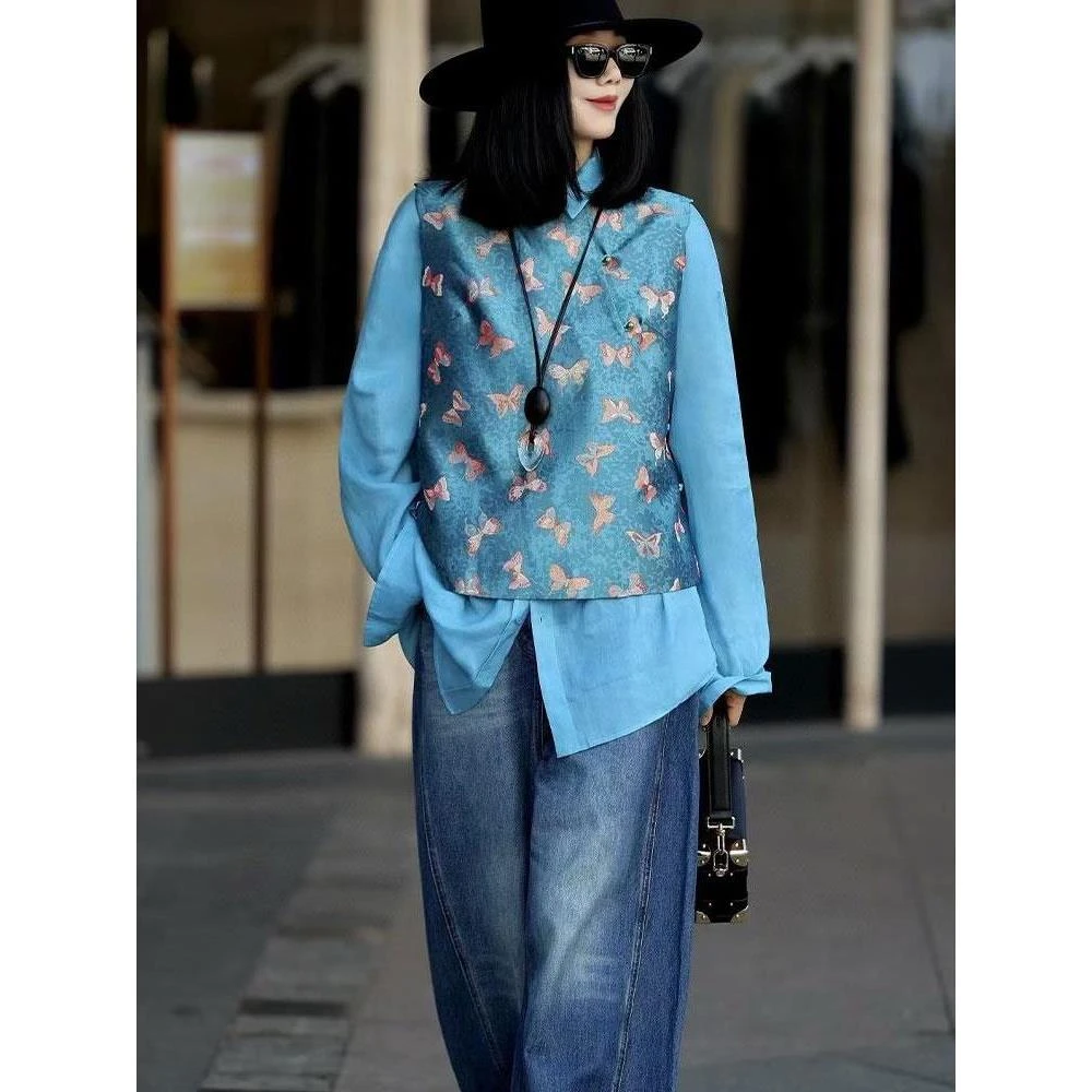 2025秋季新款新中式女装国风套装时尚气质独特上衣马甲衬衫两件套