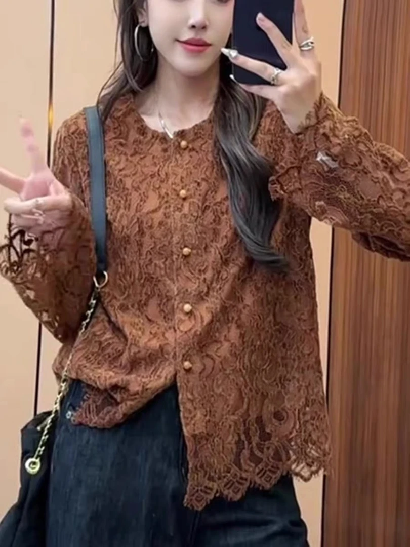 2025秋季新款时尚气质轻熟风圆领长袖小衫2296