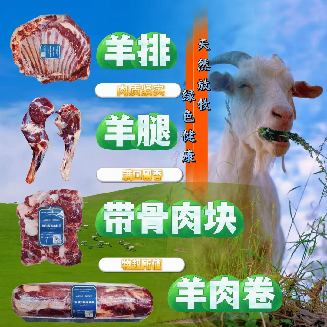 【羊肉套装】6斤家庭装内蒙古鄂尔多斯草坡羊羊腿羊排羊肉卷
