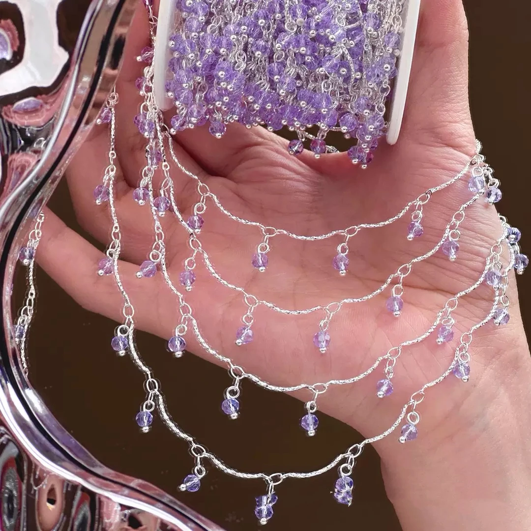 编号368 银紫色弯棍晶晶链条 百搭链条