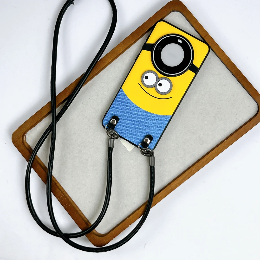 品申原创小众黄拼蓝可爱小黄人斜挎皮绳适用华为mate70pro手机壳