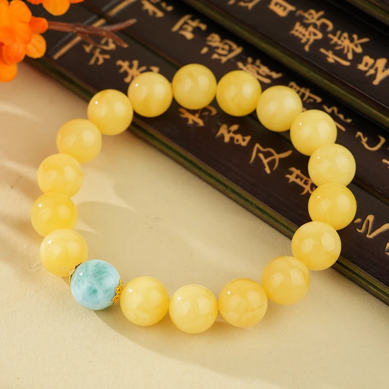 【厚爱公主专享】琥珀白花蜡圆珠手串 A02050多样性发一