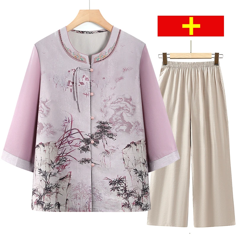 妈妈夏装套装奶奶装新中式气质衬衫2025新款中老年人女装夏季国风