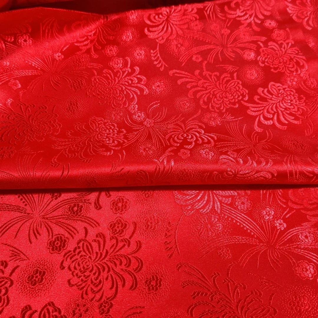 菊花杭州锦缎布料马甲棉衣少数民族服装布料