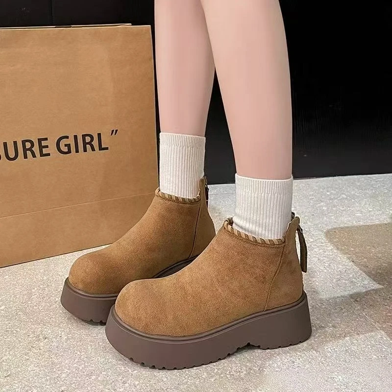 秋冬圆头勃肯厚底防滑女靴英伦风马丁靴女秋季