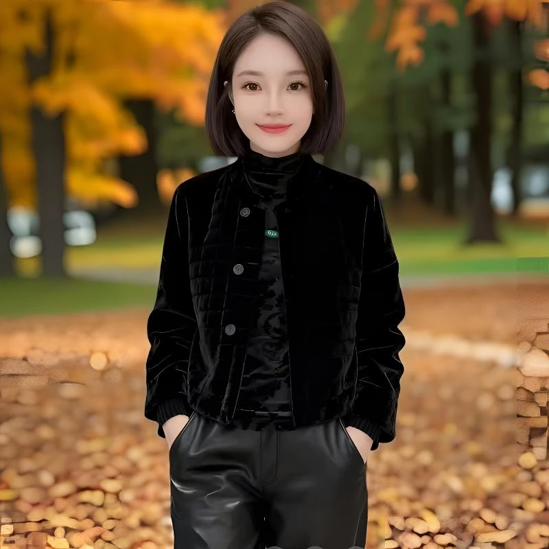 新中式国风复古洋气丝绒女棉服外套