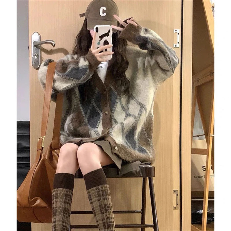 针织开衫毛衣韩版外穿秋冬春秋女装上衣慵懒复古百搭温柔宽松风格