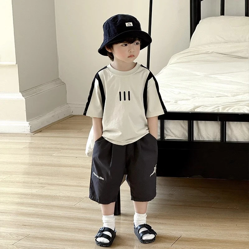 男童短袖t恤套装儿童夏装2025新款男孩上衣薄款夏季半袖两件套潮