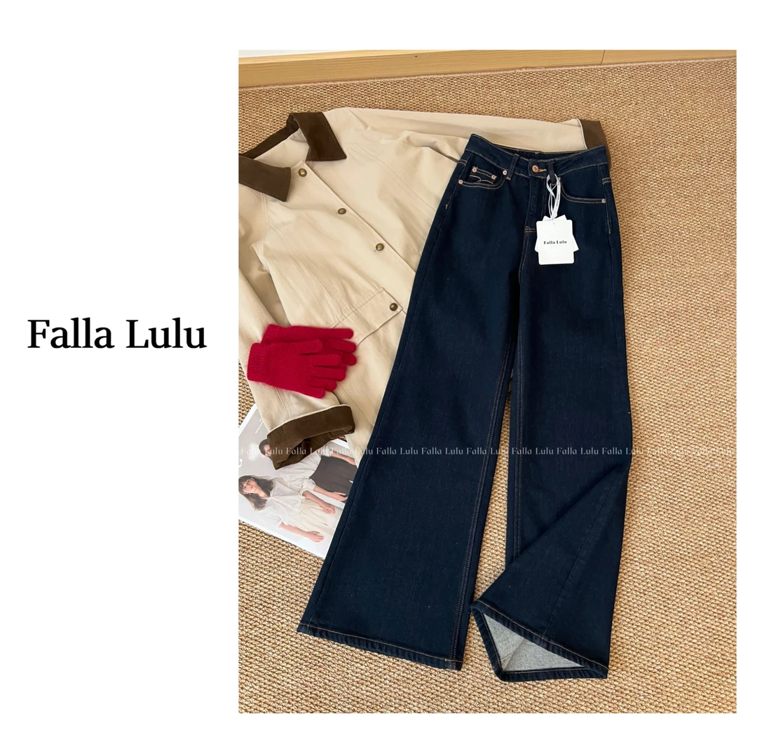 @英子家 加绒加厚微喇拖地裤 显瘦大长腿高腰牛仔裤长裤 C2160