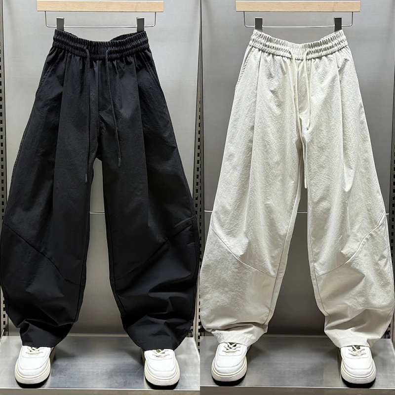 2025春夏新款纯色大码运动休闲裤男款美式高街宽松直筒痞帅阔腿裤