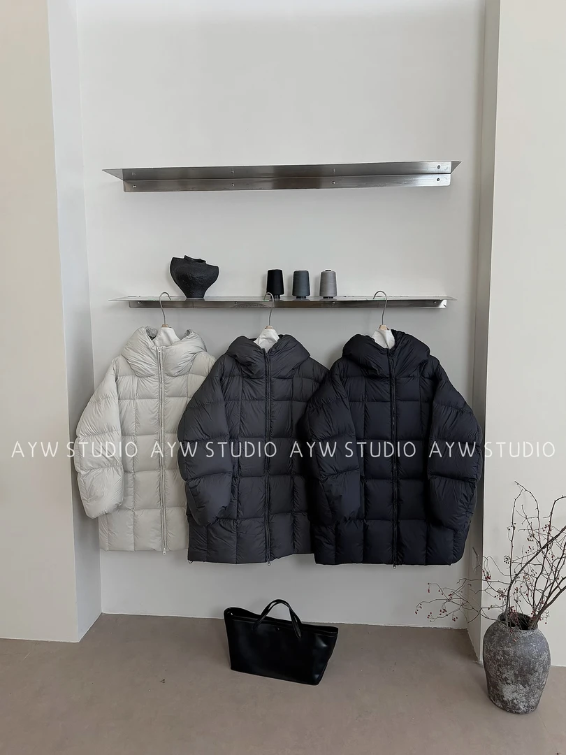 【AYW】ins韩系中长款极简风百搭太阳花连帽白鸭绒羽绒服外套