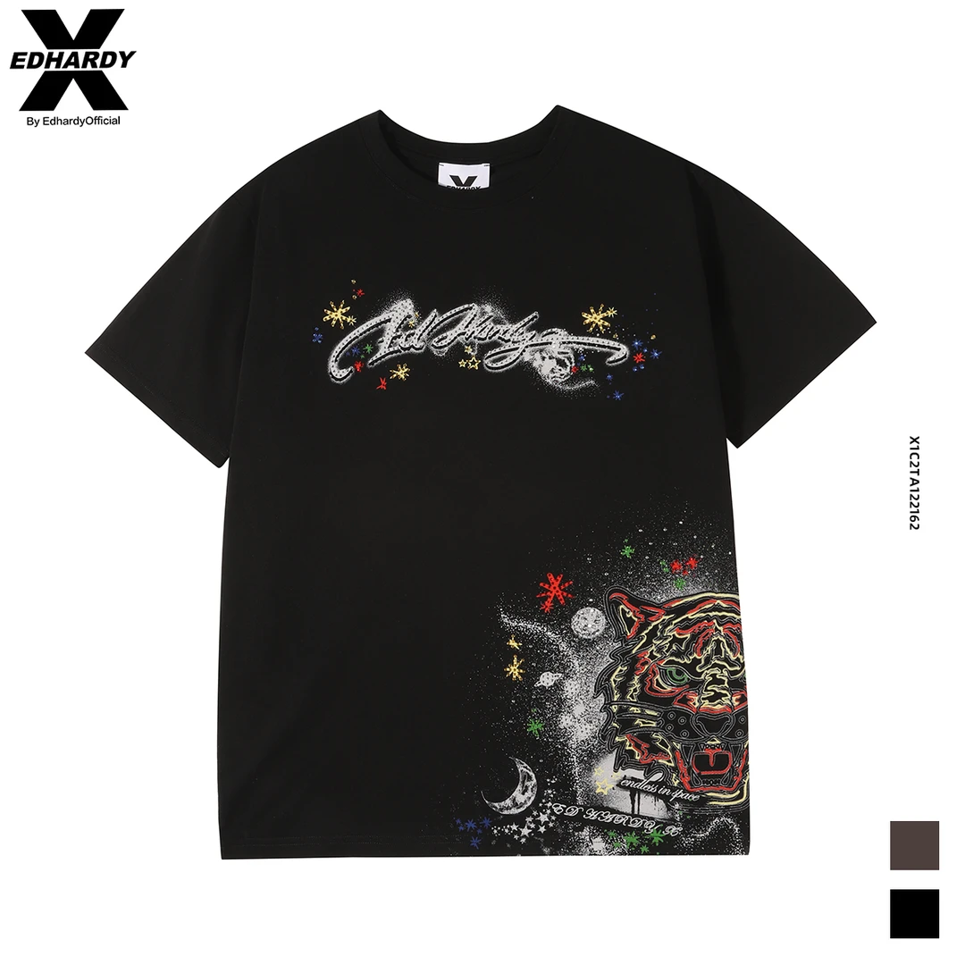 【李晨nic专属】EDHARDY X潮流虎头烫钻圆领短袖T恤X1C2TA122162