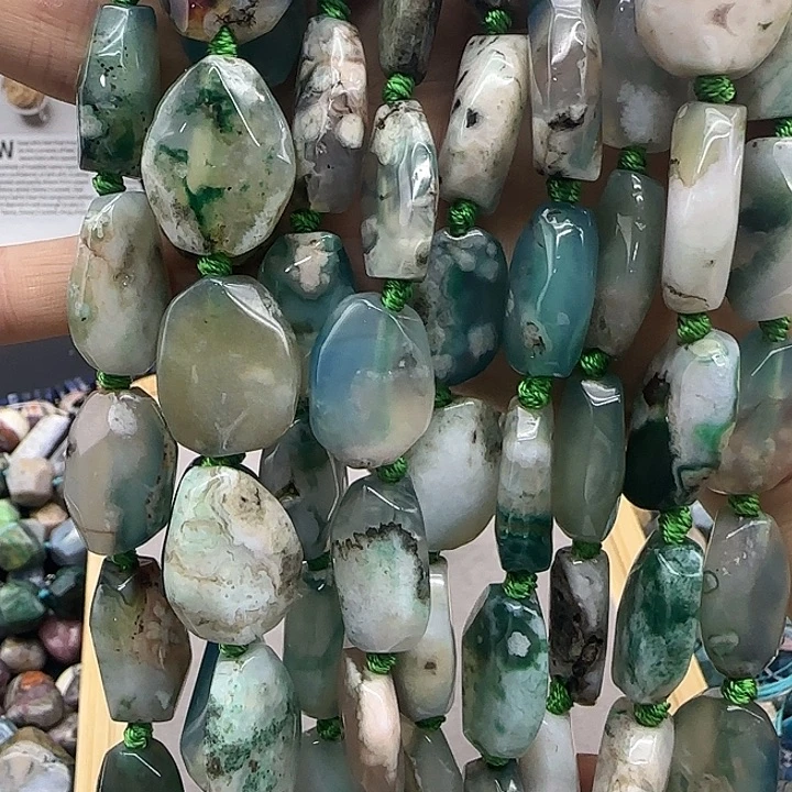 合金查罗石珠宝半成品绿樱花玛瑙一条