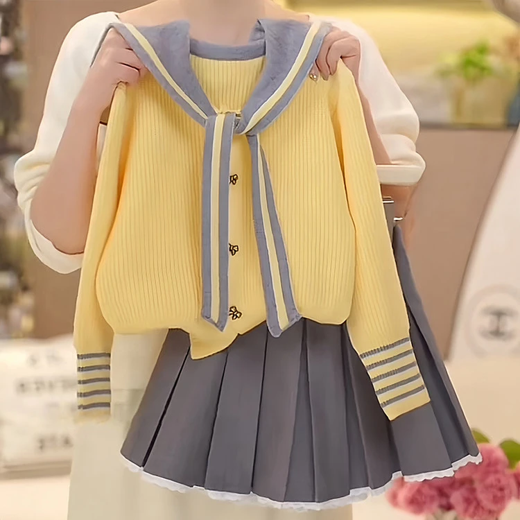 女童春装2025新款套装海军风针织衫百褶裙洋气时髦学院风毛衣短裙