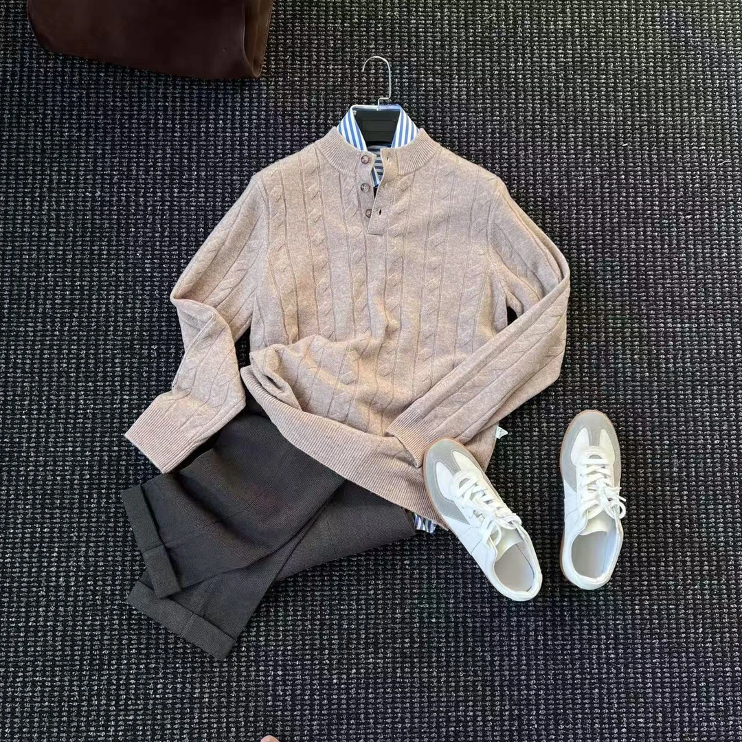 CssuGent绵羊毛混纺 秋冬季立领麻花针织毛衣男休闲痞帅保暖线衫