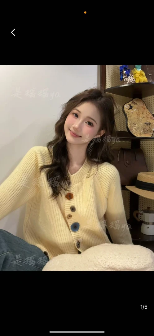 女纯色学院风针织减龄毛针织衫时尚圆领开衫慵懒风小香风网红款