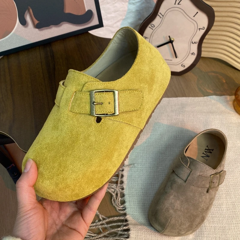 小个子内增高勃肯鞋女2025新款休闲单鞋全包一脚蹬平底鞋软底舒适