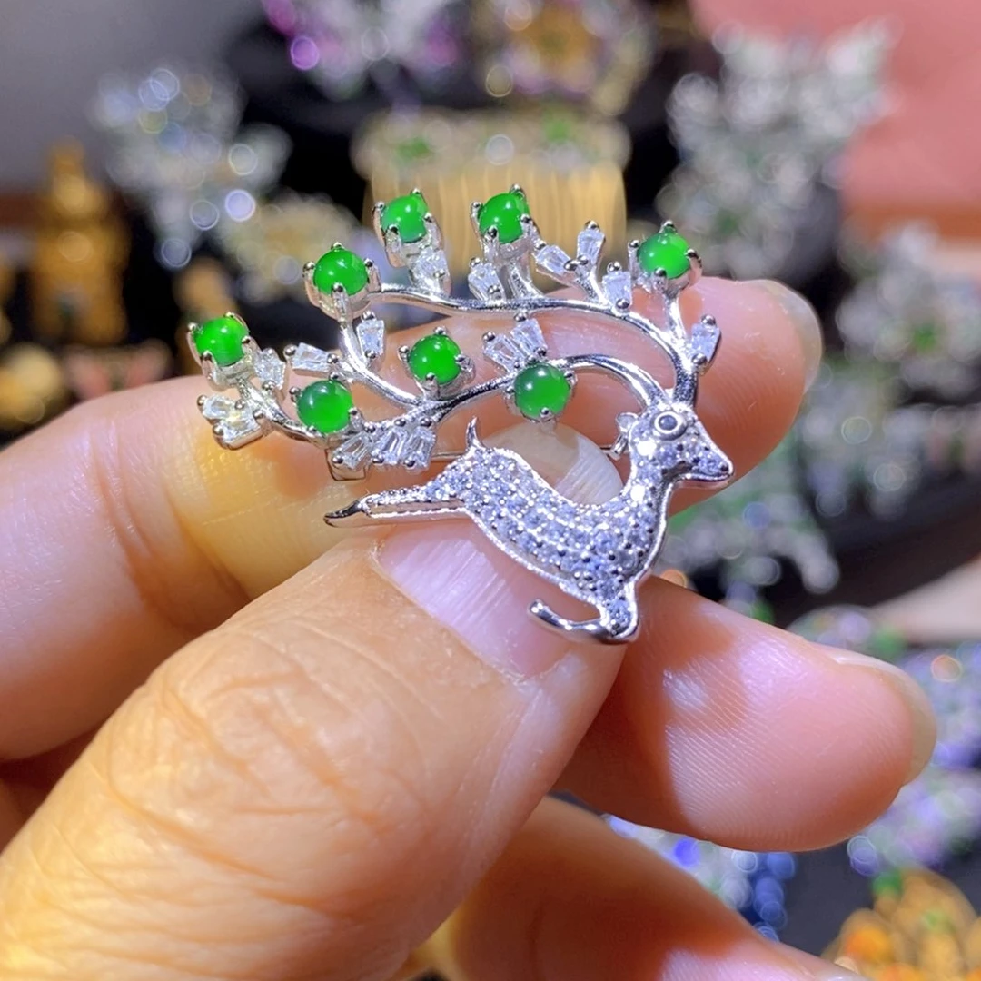 吊坠(不含链)银S925镶嵌翡翠