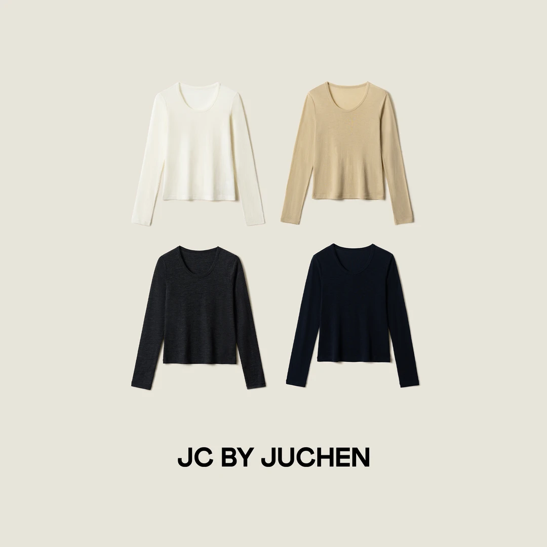 舒展自如60支精纺美丽诺羊毛衫U领显瘦针织长袖 FW108003-10