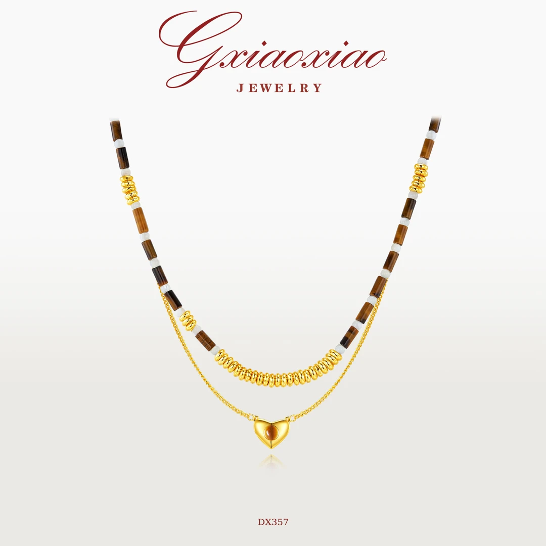 G XIAOXIAO 镀K金 轻奢气质复古高级感双层百搭锁骨项链 DX357