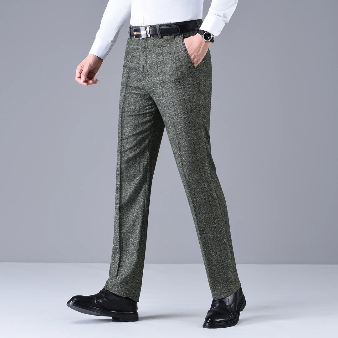 秋冬季商务风男装西服裤厚款直筒男裤宽松正装裤免烫休闲高腰西裤