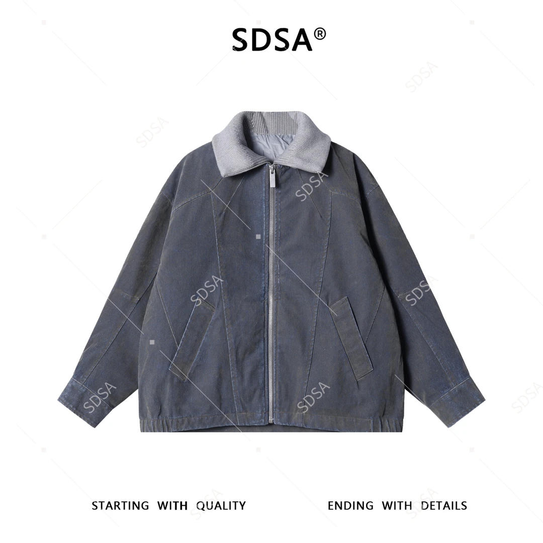 SDSA男士秋冬新款痞帅男装简约复古可拆卸牛仔羽绒服外套扎染百搭