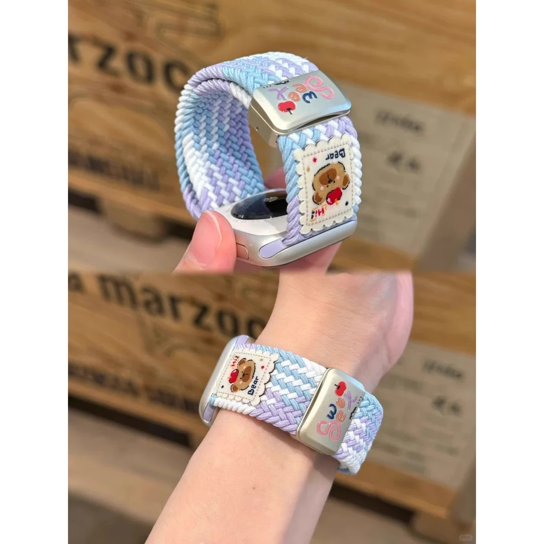 适用苹果手表S10代苹果小熊iwatchS9编织S8磁吸S7表带FIT3华为GT5