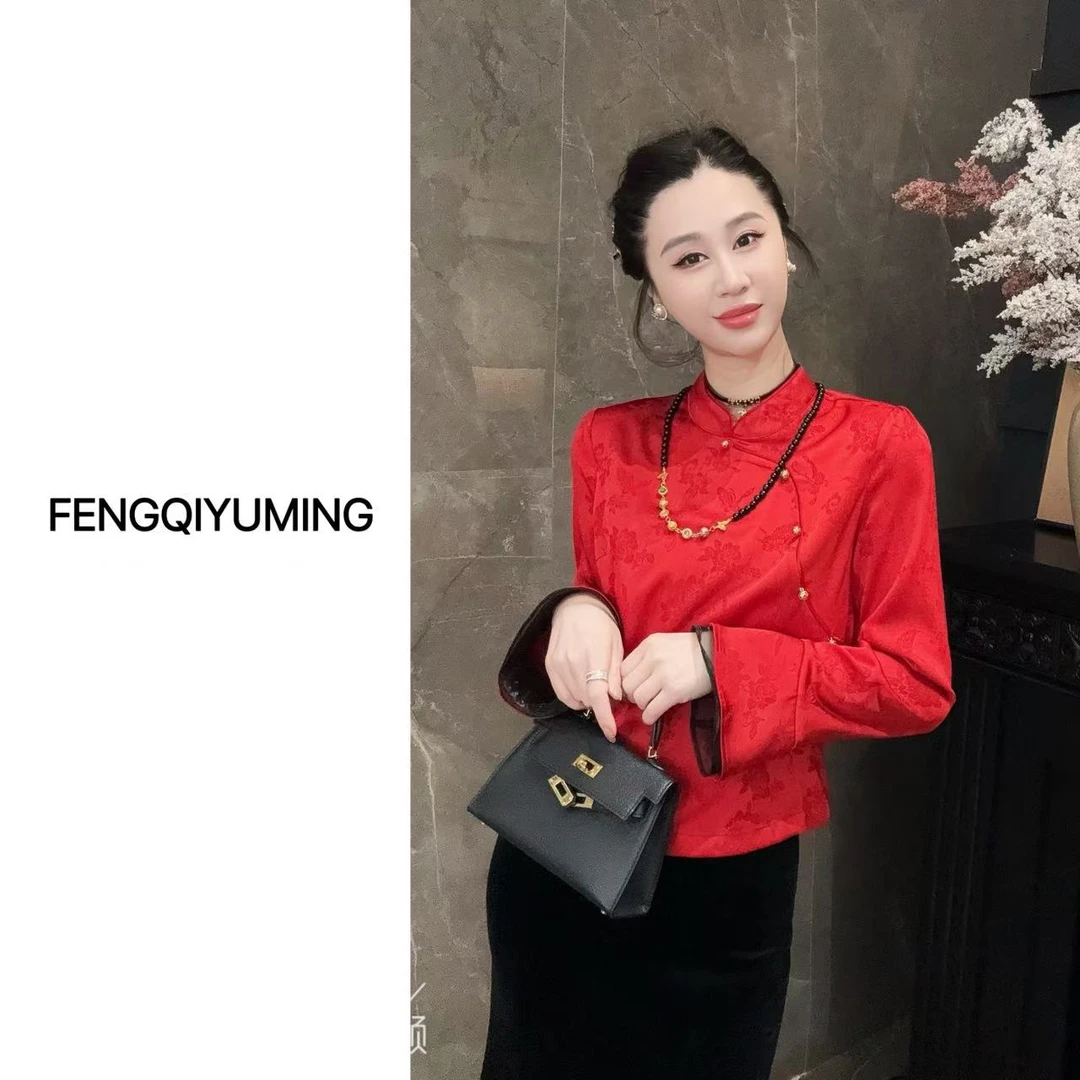 【温润如玉】新中式人丝春季长袖时尚百搭衬衫上衣