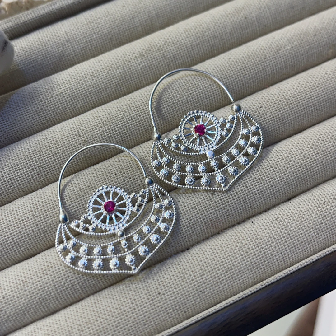 足银耳饰 纯银耳环古法