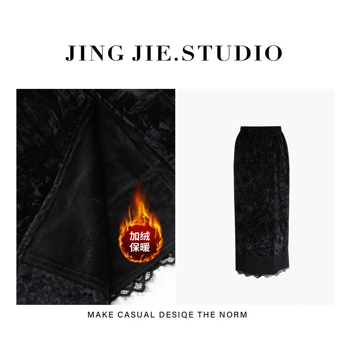 【半身裙】JINGJIE STUDIO敬姐 秋冬款气质时尚丝绒加绒半身裙96106