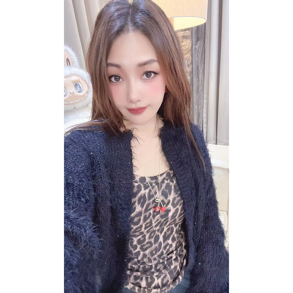 包嫂【W4216黑色毛衣外套】上衣针织衫女装秋冬新款外搭慵懒风毛衣