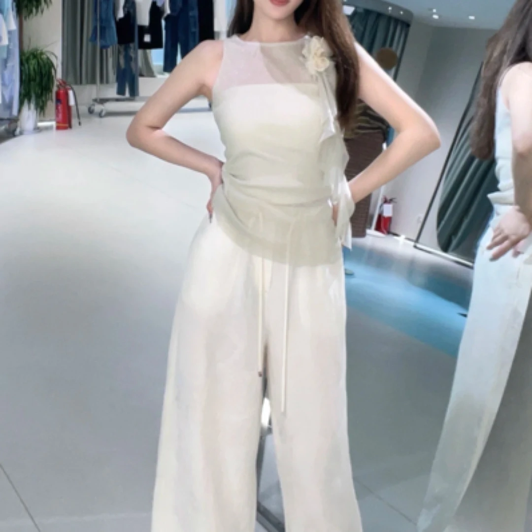 GIMING 宽松型立体装饰无袖常规款T恤抹胸条纹清复古风