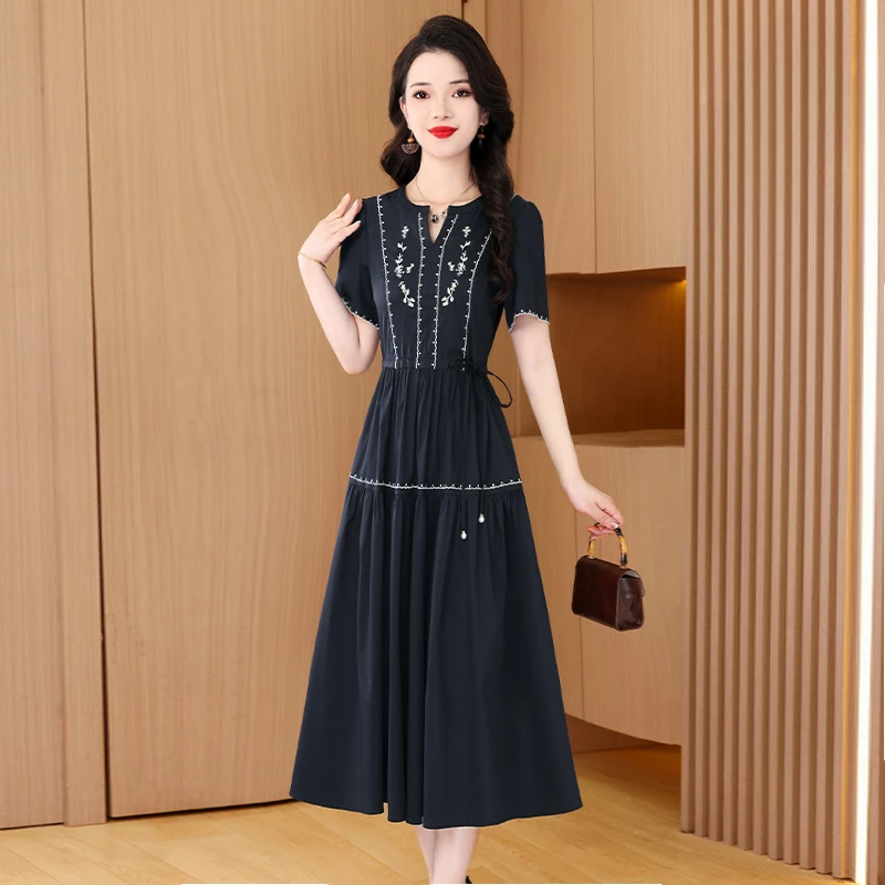 【连衣裙】26346梦晚夏季气质时尚优雅大气修身显瘦短袖连衣裙-JHY