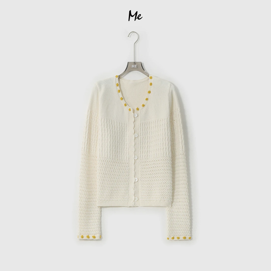 ME【奶油小黄豆】100新疆长绒棉手工勾花显瘦百搭时尚毛衣MESA2242