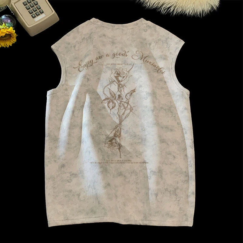 扎染背心男款无袖T恤男坎肩夏季美式潮牌青少年潮流痞帅重磅男士