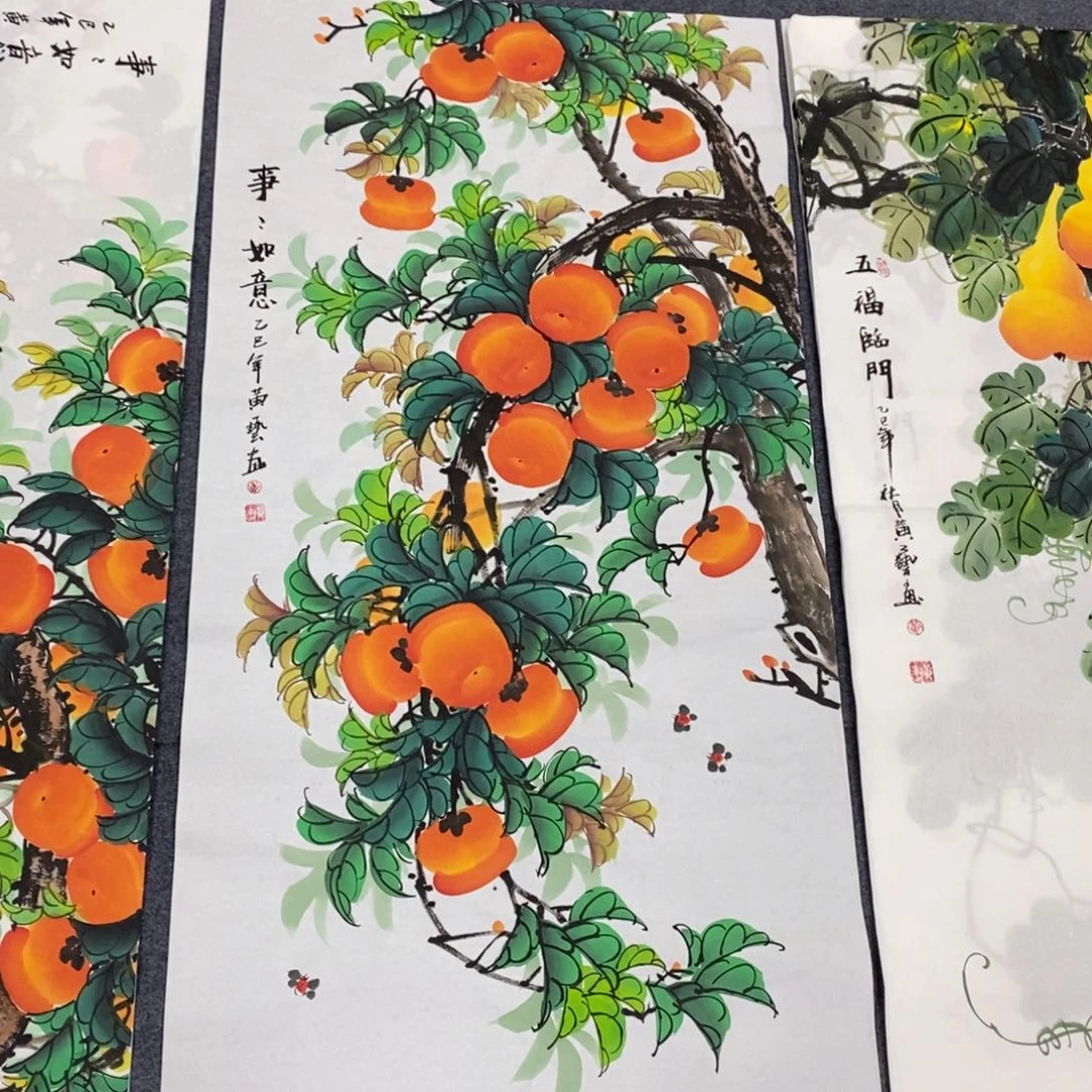 国画尺寸140✖️70四尺精品手绘柿子