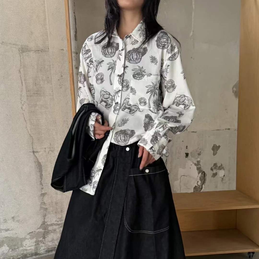 设计感显瘦百搭休闲印花衬衫时尚舒适上衣