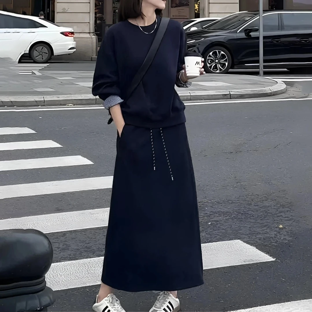 时尚拼接长袖两件套卫衣女2025秋季新款洋气潮流显瘦半身裙套装