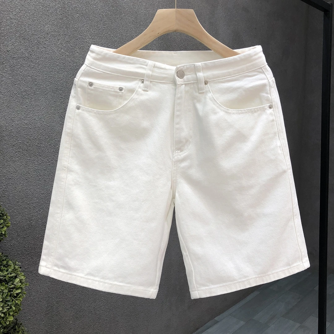 梦泡官方简约纯白色牛仔短裤男宽松五分裤2025夏季新款青年中裤子