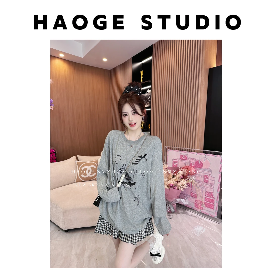 冉冉定制●气球小狗T恤预C5TX5232A时尚宽松设计感长袖百搭小众款