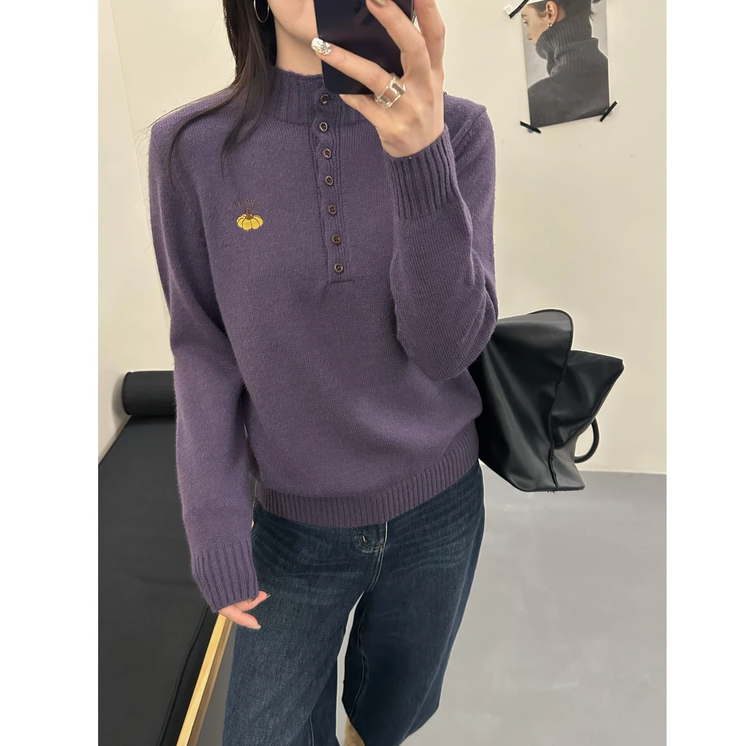 厚款秋冬半高领南瓜刺绣针织衫打底衫宽松毛衣显瘦百搭长袖套头