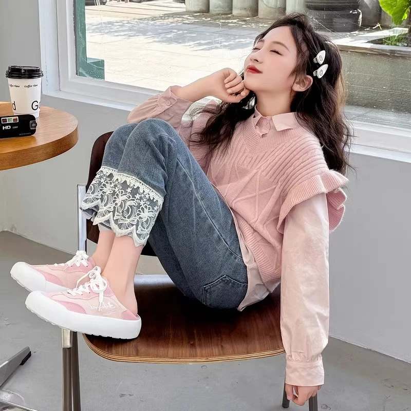 女童春装2025新款洋气时髦网红大童套装儿童春秋款女孩马甲三件套