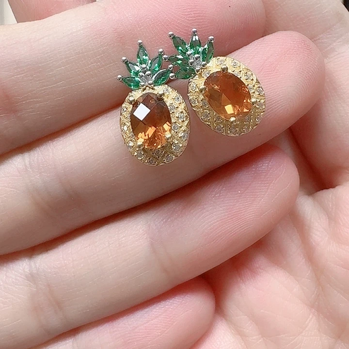 水晶吊坠(不含链)银S925镶嵌耳钉