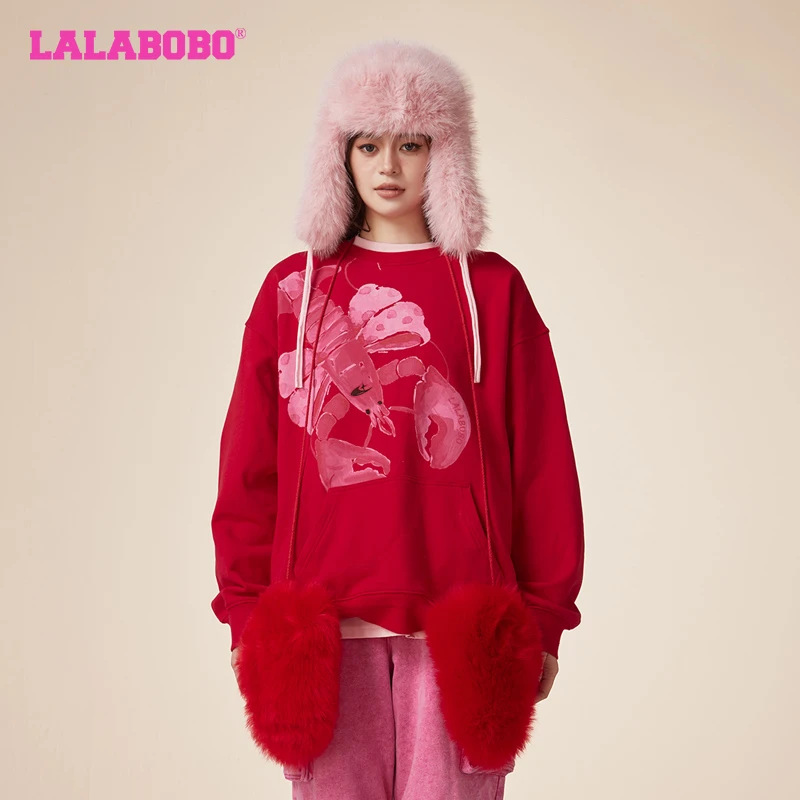 【芋总】LALABOBO龙年穿搭趣味暴富刺绣印花圆领卫衣LBDA-WSTS39