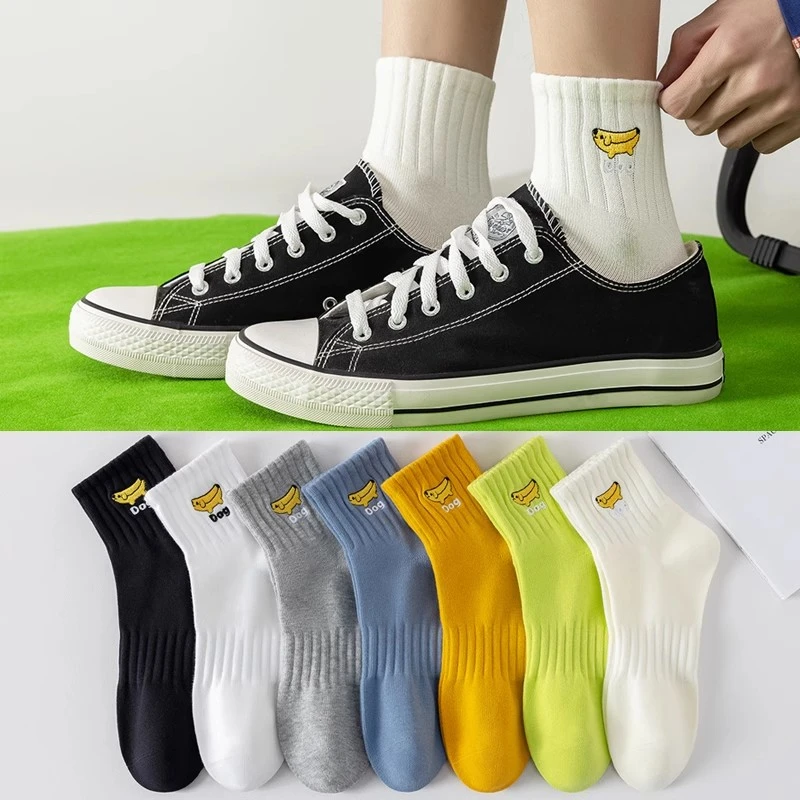 学生袜子黑白拼色耐脏中筒袜男女童灰底白袜简约学生运动袜批发